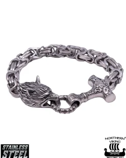 Sale Byzantine Thor's Hammer Wolf Head rannekoru - Teräs Korut