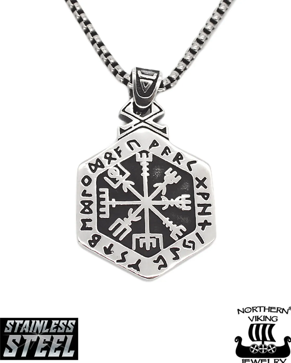 Sale Hexagonal Vegvisir kaulakoru - Teräs Korut
