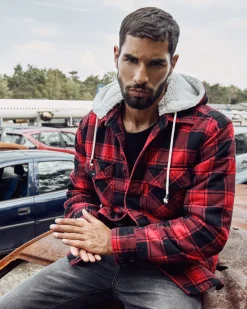 Hupullinen flanellitakki - /Punainen Takit