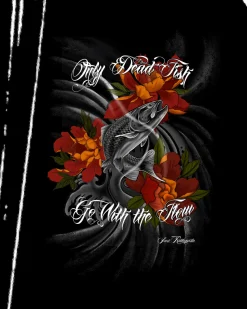 Online Only dead fish go with the flow t-paita - Musta T-Paidat
