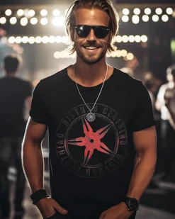 Online Original red throwing star t-paita - Musta T-Paidat