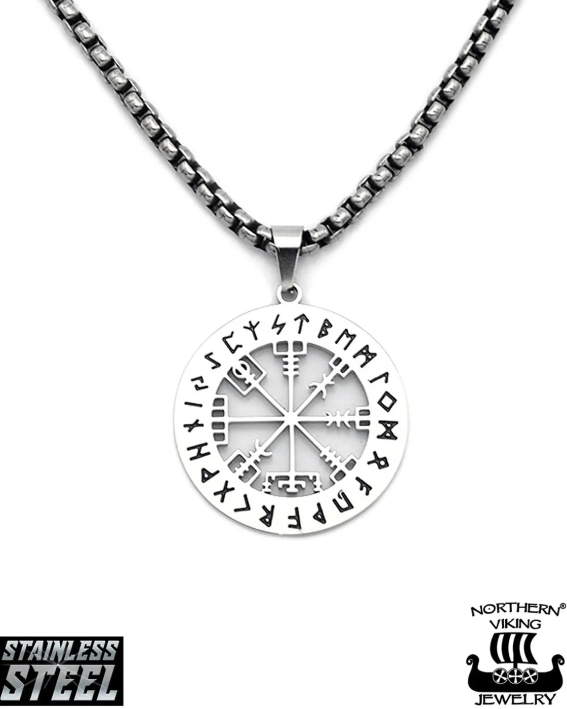 Sale Shiny Vegvisir kaulakoru - Teräs Korut