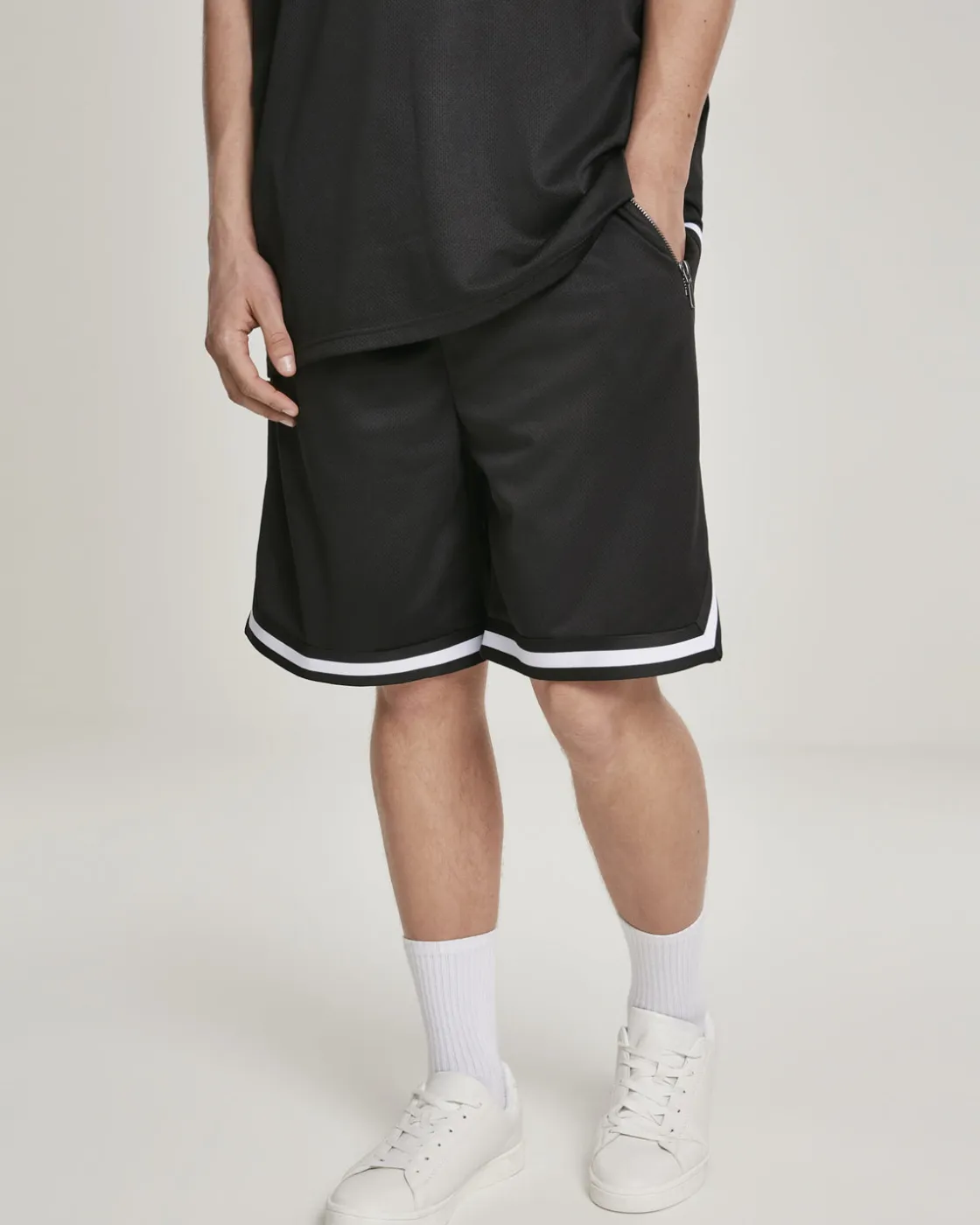 Online Stripe mesh shortsit - Musta/Valkoinen Shortsit